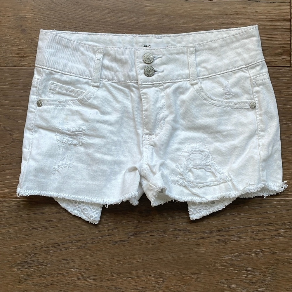 Epic Threads Girls White Distressed Jean Shorts Exposed Lace Pockets Size 8